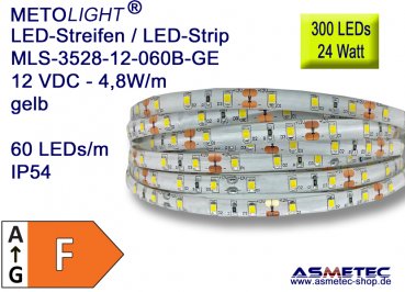 LED-Streifen 3528, gelb, 12 VDC, 300 LEDs, 24 W, IP54, 5 m lang