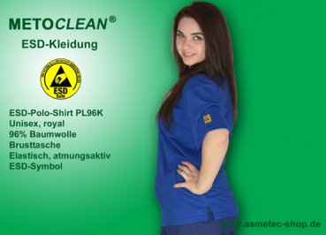 Metoclean ESD-Polo-Shirt PL96K-RB-S, Kurzarm, royal blau, Größe S